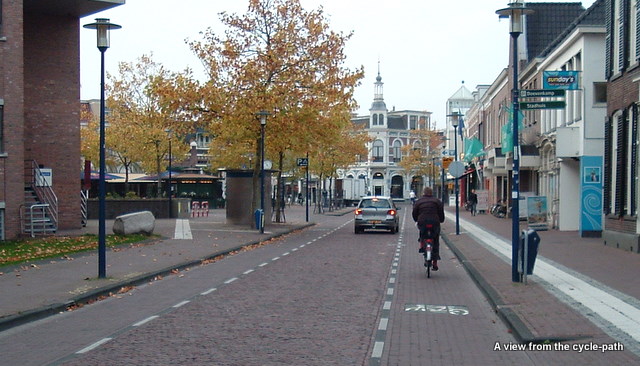 Dutch street with painted cycle lanes