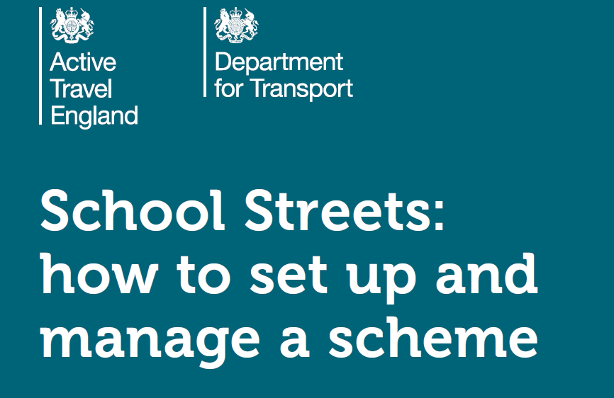 Front Cover of the National School Streets Guidance document produced by Active Travel England