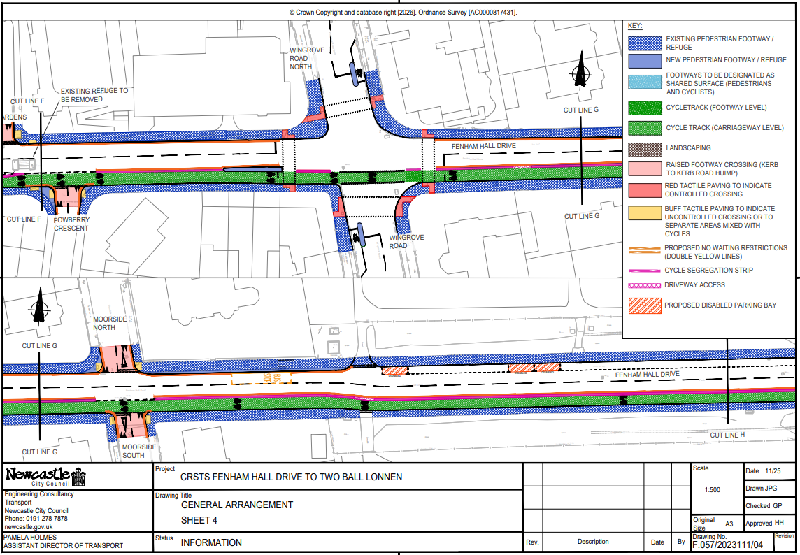 A plan for cycle lanes on part of Fenham Hall Drive